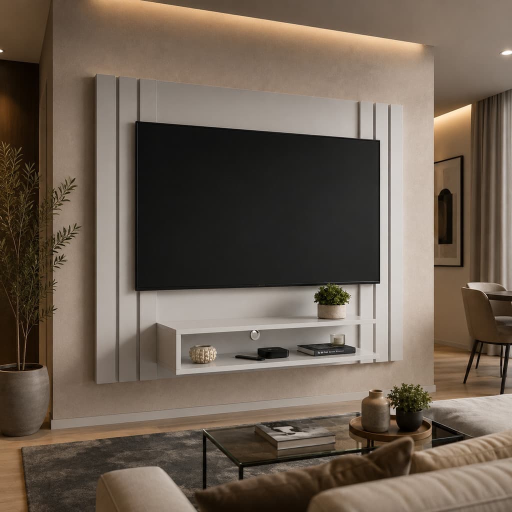 Painel para TV 50 Polegadas Sala Ripado com Nichos – Design Moderno e Estrutura em MDP - Branco
