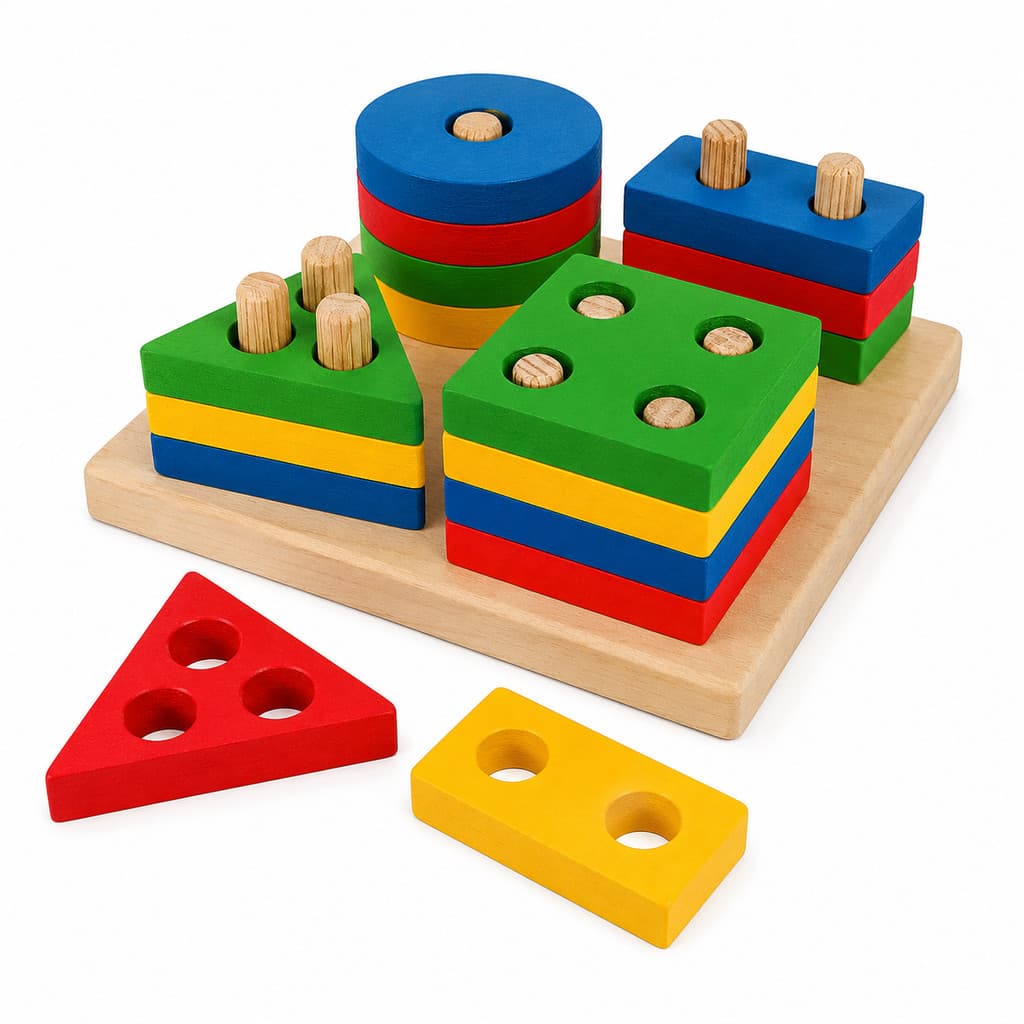 Jogo Educativo Madeira Coordenação Motora Infantil Didático Encaixe Formas e Cores