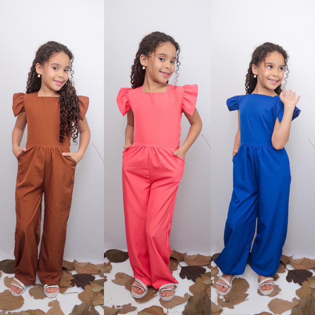 Macacão longo infantil e juvenil para lindas princesas crianças e adolescentes liso Feminino