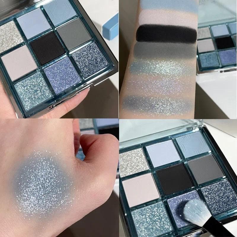 9 Cores Escuro Punk Fumado Paleta De Sombra Azul Preto Pérola Fosco De Olho Maquiagem Iluminando Shimmer Deitado Bicho D