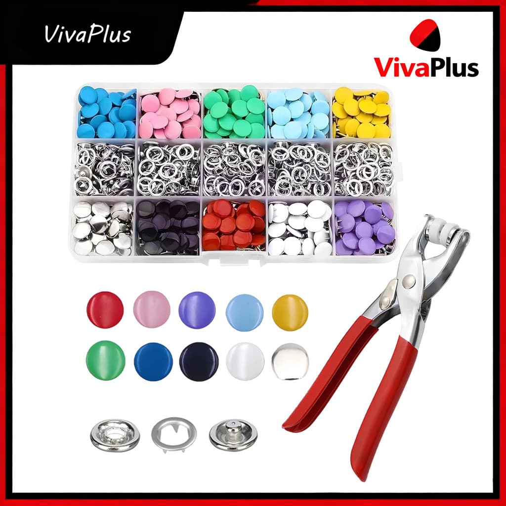 Kit Completo com 200 Botões de Pressão Metalicos + Alicate Aplicador para Roupas