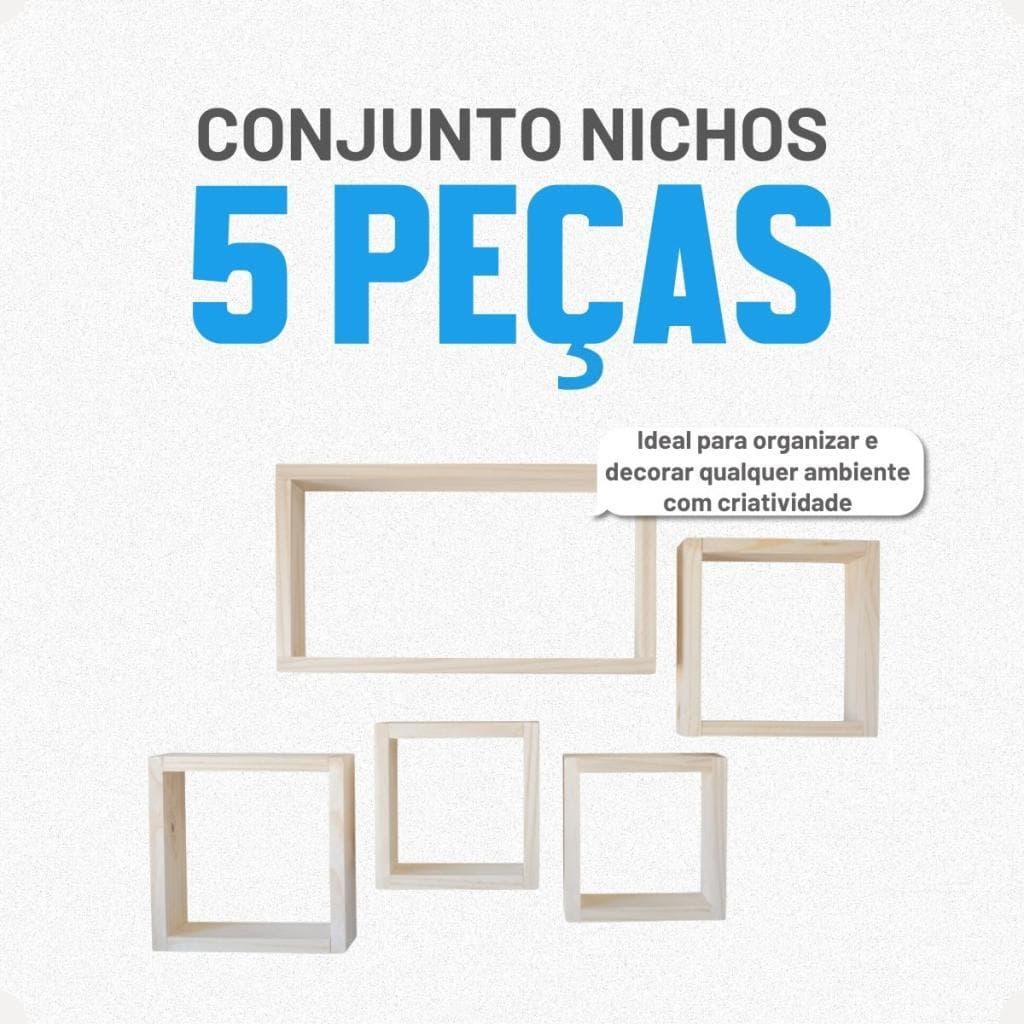 Conjunto Nicho Decorativo Madeira Pinus 5 Peças Parede Sala Quarto Banheiro Organização Estilo
