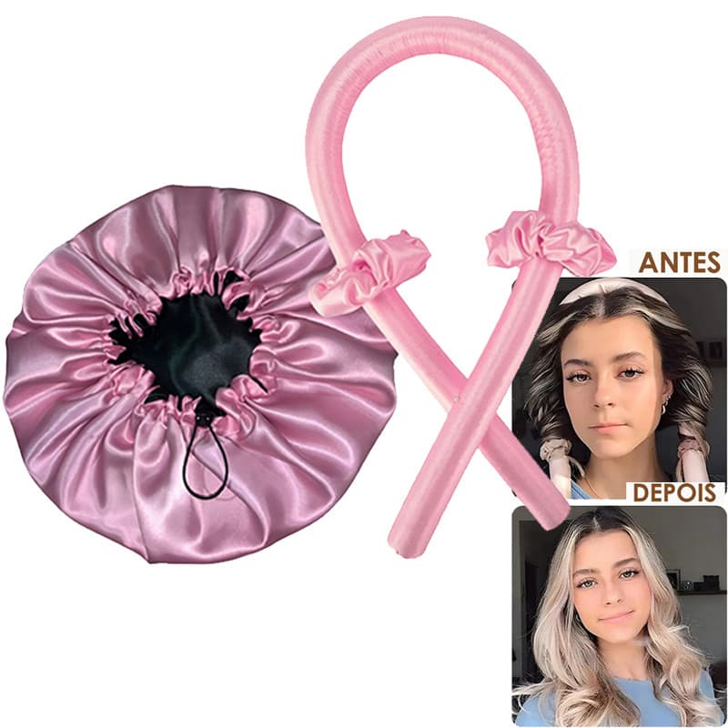 Kit Modelador de Cachos Heatless + Touca de Cetim Dupla Face – Antifrizz e Sem Calor