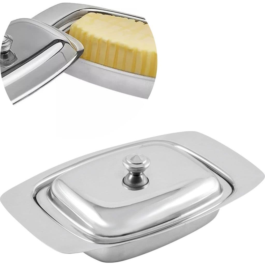 Mantegueira Aço Inox Retangular Com Tampa Prateada Vedação Francesa Bambu Vidro Porcelana Branca