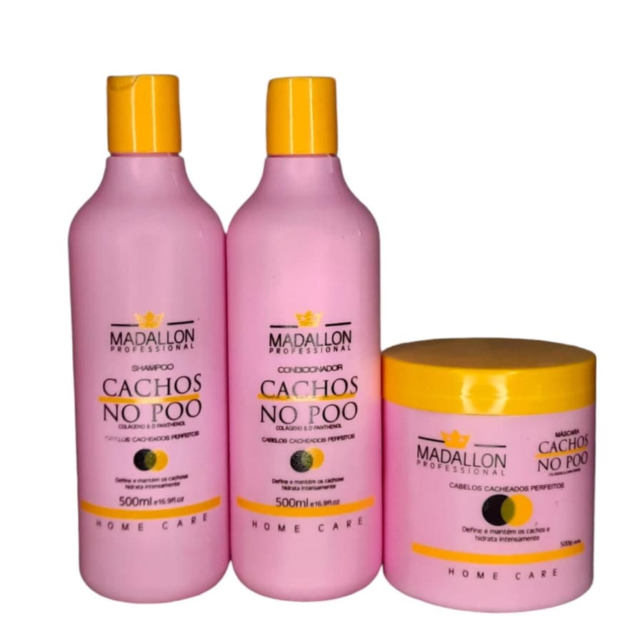 Kit Manutenção No Poo Madallon Shampoo Condicionador Máscara