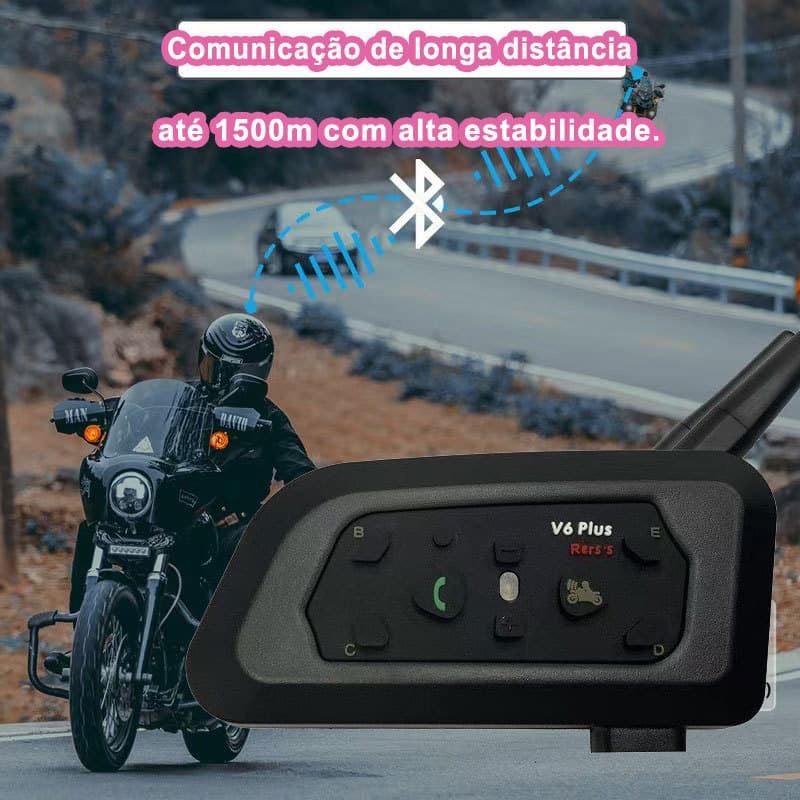 Intercomunicador Capacete De Moto Bluetooth Com Fone e Microfone Com Interfone BT De 1500M V6 Plus