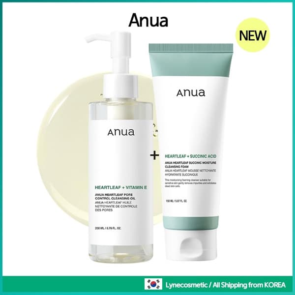 Removedor de Maquiagem ANUA Heartleaf 200ml + Espuma de Limpeza 150ml SET/Óleo para Poros