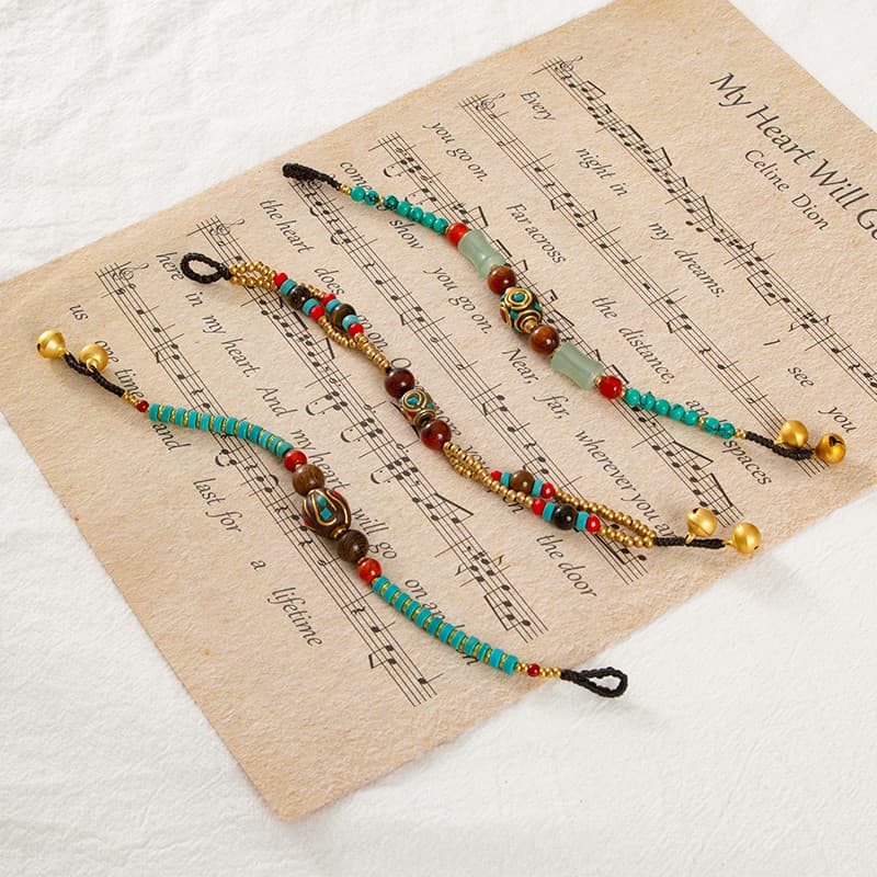 Original Retro nepalês método antigo sino pulseira feminino estilo tibetano estilo étnico arte única tecido grânulo cord