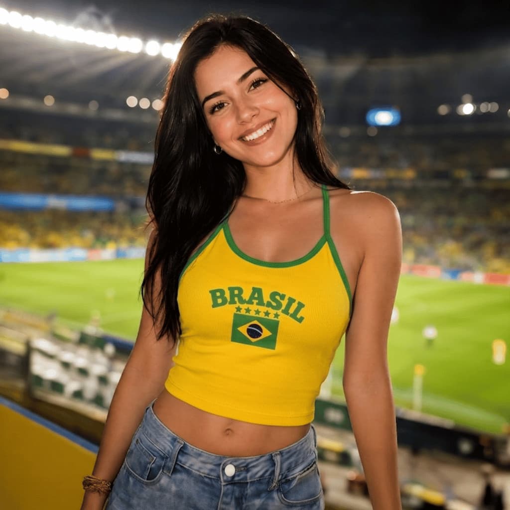 Cropped Seleção Brasileira Feminino Alça Fina Estiloso Tendência Copa Brasil