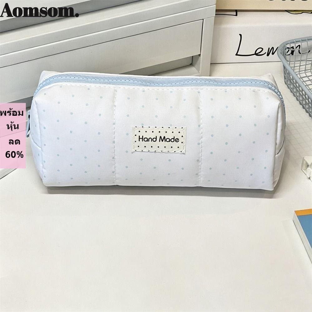 Bolsa De Lápis AOMSOM , Portátil De Grande Capacidade , Fecho De Zíper Durável , Design De Bolinhas , Papelaria Para Est