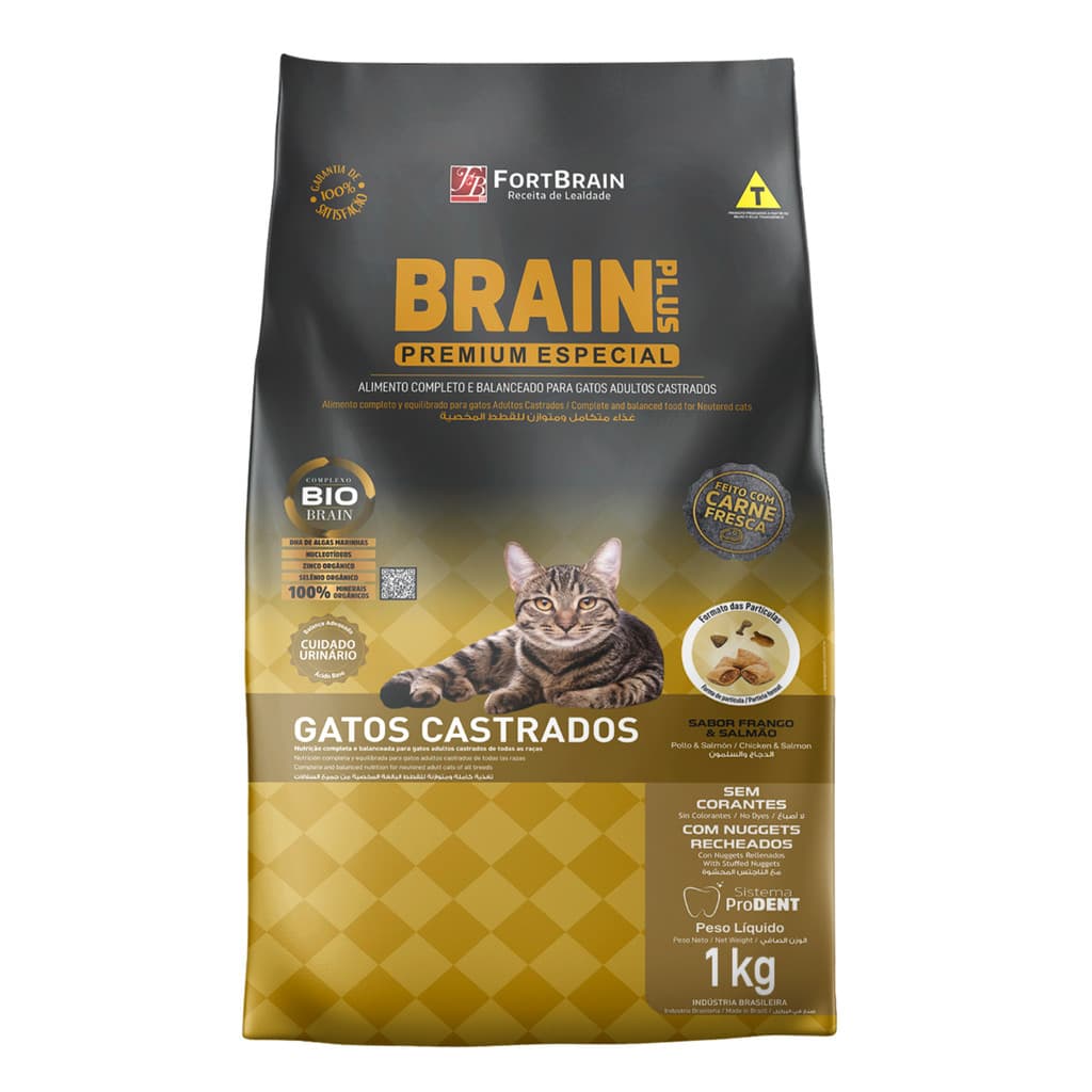 Ração Brain Plus Gato Castrado 1Kg Sabor Frango e Salmão