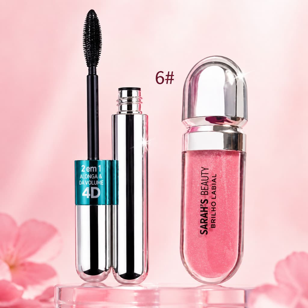 Kit Máscara 2 em 1 Tango 4D Waterproof + Sarahs Beauty Lip Gloss