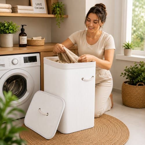Cesto Bambu Grande 70 Litros Com Tampa Alcas Organizador Sustentavel Casa Quarto