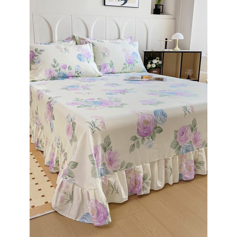 Lençol de cama 100% algodão estilo quatro estações, peça única, renda, algodão puro, duplo, 1.8m, colcha, conjunto de tr