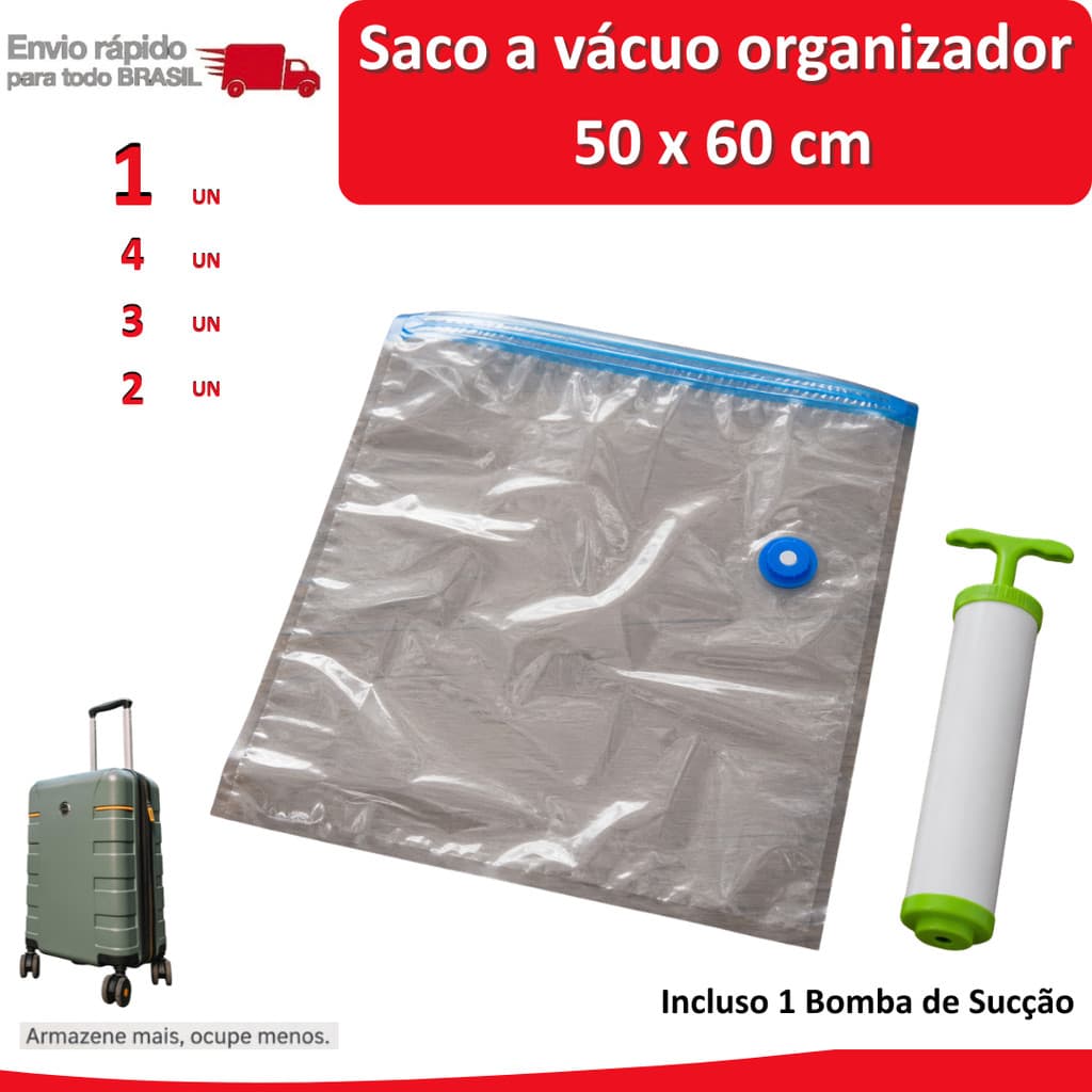 4/3/2/1 Saco à Vácuo 50X60 Organizador de Roupas com 1 Bomba Manual Guarda-Roupa Mala de Viagem