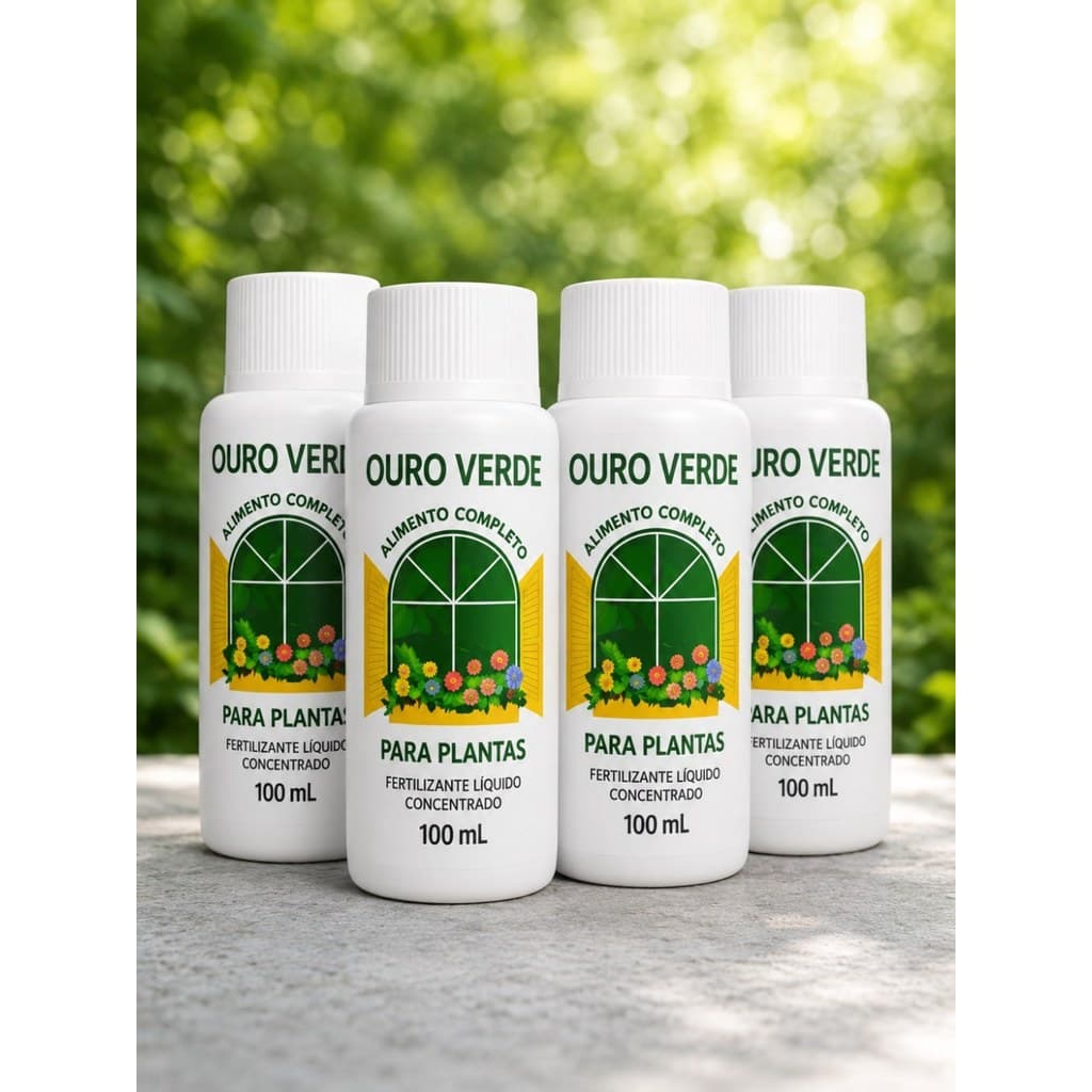 Adubo Kit 4 Ouro Verde Fertilizante Líquido 100ml para Plantas Flores e Jardim