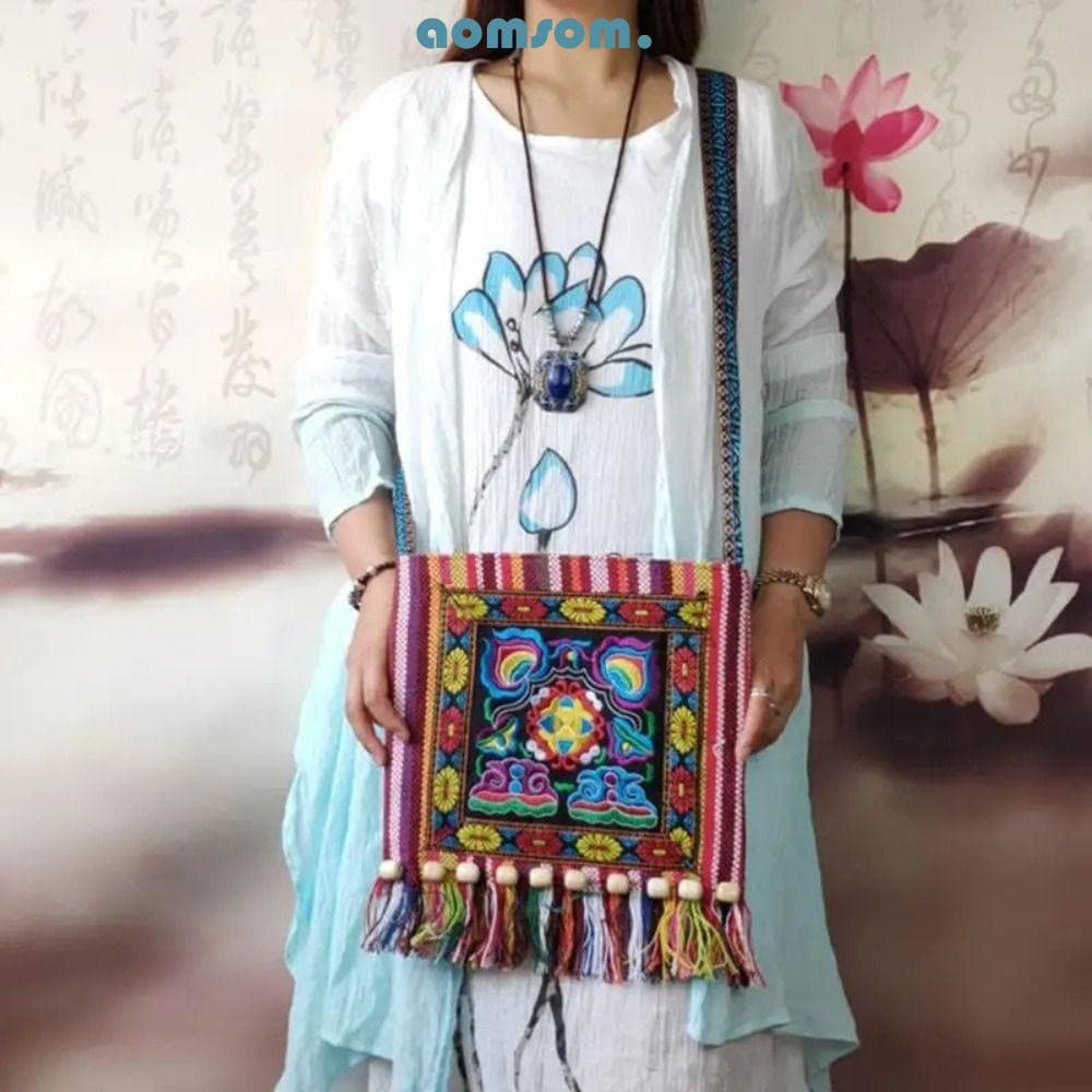 Bolsa De Mensagens AOMSOM , Ombro Feminina Da Moda Vintage , Hmong Tribal Étnico Tailandês Indiano Boho Bordado Tapeçari