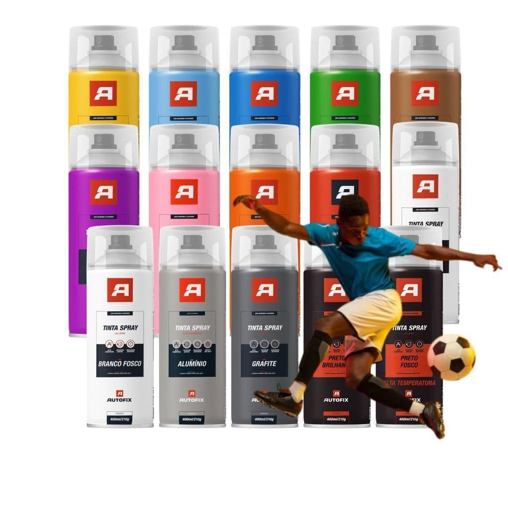 Tinta Spray Uso Geral 400ml - Autofix Cores Preto, Vermelho, Verde, Azul, Rosa claro salmão