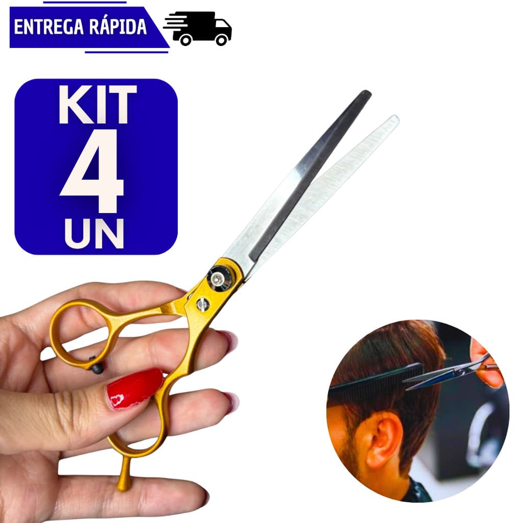 Kit 4 Tesouras Profissional 6 Polegadas Inox Corte Suave E Preciso Barbeiro Cabelo Cabeleireiro Barba Multiuso