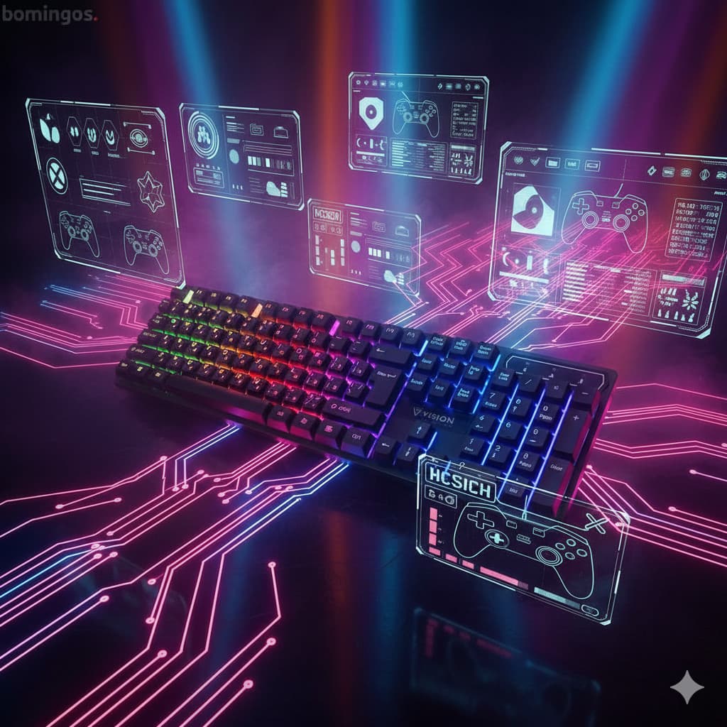 Teclado Gamer Vision LED Rainbow USB Alta Resposta Com Numérico PC Gamer