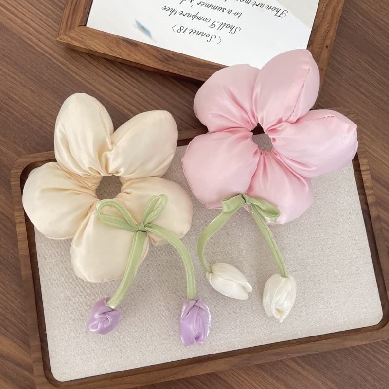 Estilo coreano crianças tulipa flor Scrunchy anel de cabelo meninas High-End sentimento elegante fita bandana doce menin