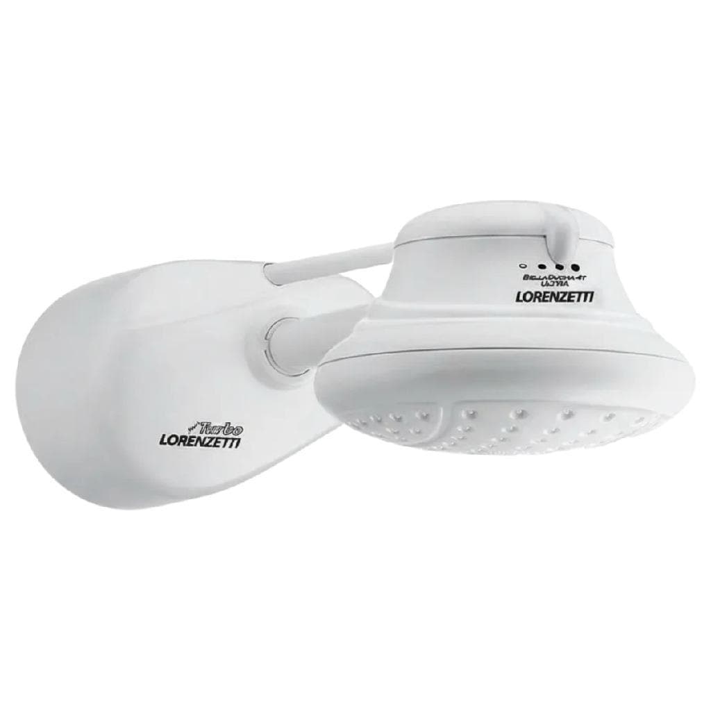 Chuveiro Bella Ducha Turbo Cor Branco Pressurizador embutido, Grande Espalhador, Comando Multitemperaturas