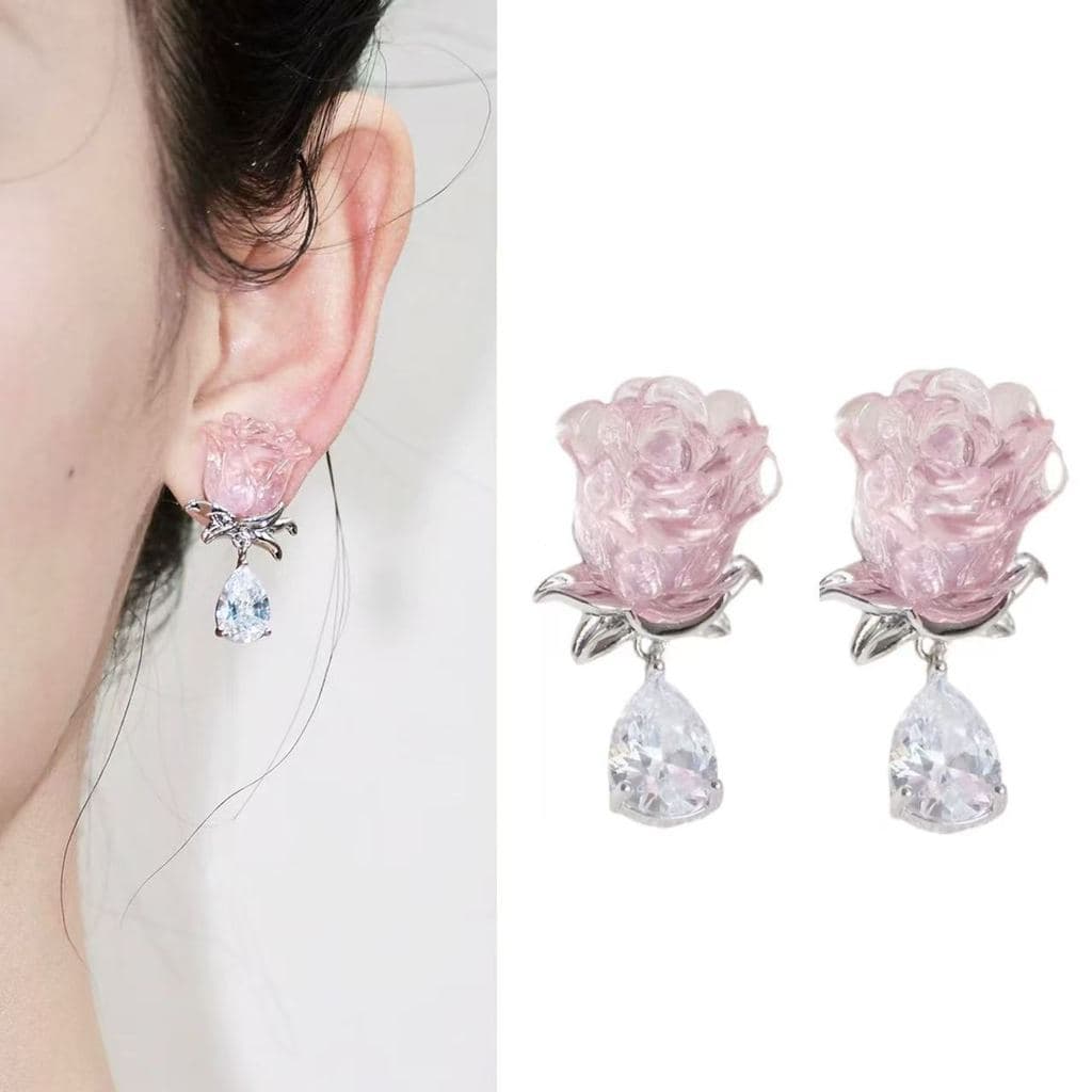 Brincos de gota de água rosa francesa doce elegante brincos de tulipa de alta qualidade