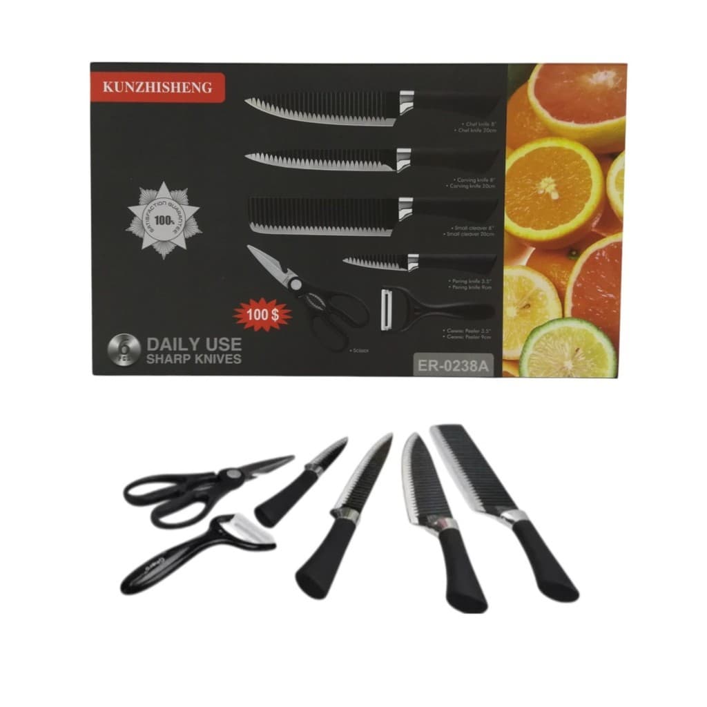 Kit Facas de Cozinha DANTAS 6 Peças Tesoura Descascador Aço Inox Profissional Conjunto de Facas Afiadas Chef