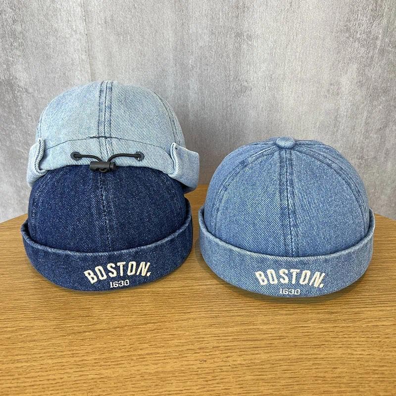 Boné Retro com Letras Bordadas para Bebê Menino e Menina, Boné de Denim Lavado sem Aba para Bebê, Bonés Ajustáveis de Ve