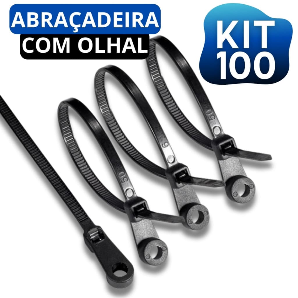 KIt 100 Abraçadeiras Enforca Gato Olhal Nylon Fixação de Fios Tubos e Canos Obras e Casa