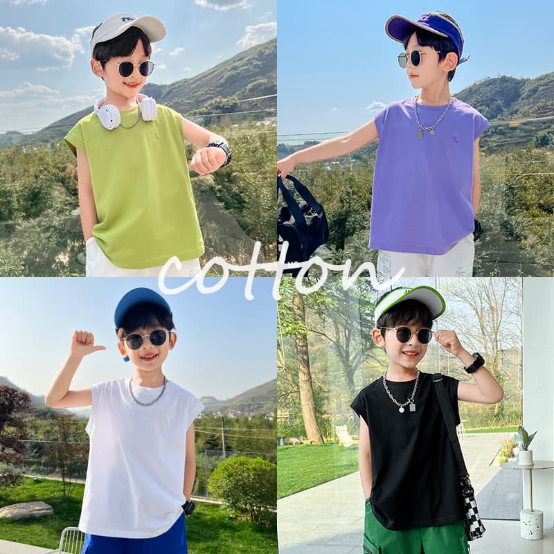 Trabalho médio menino meninos colete crianças roupas de verão meninos sem mangas camiseta solta médio grande crianças es