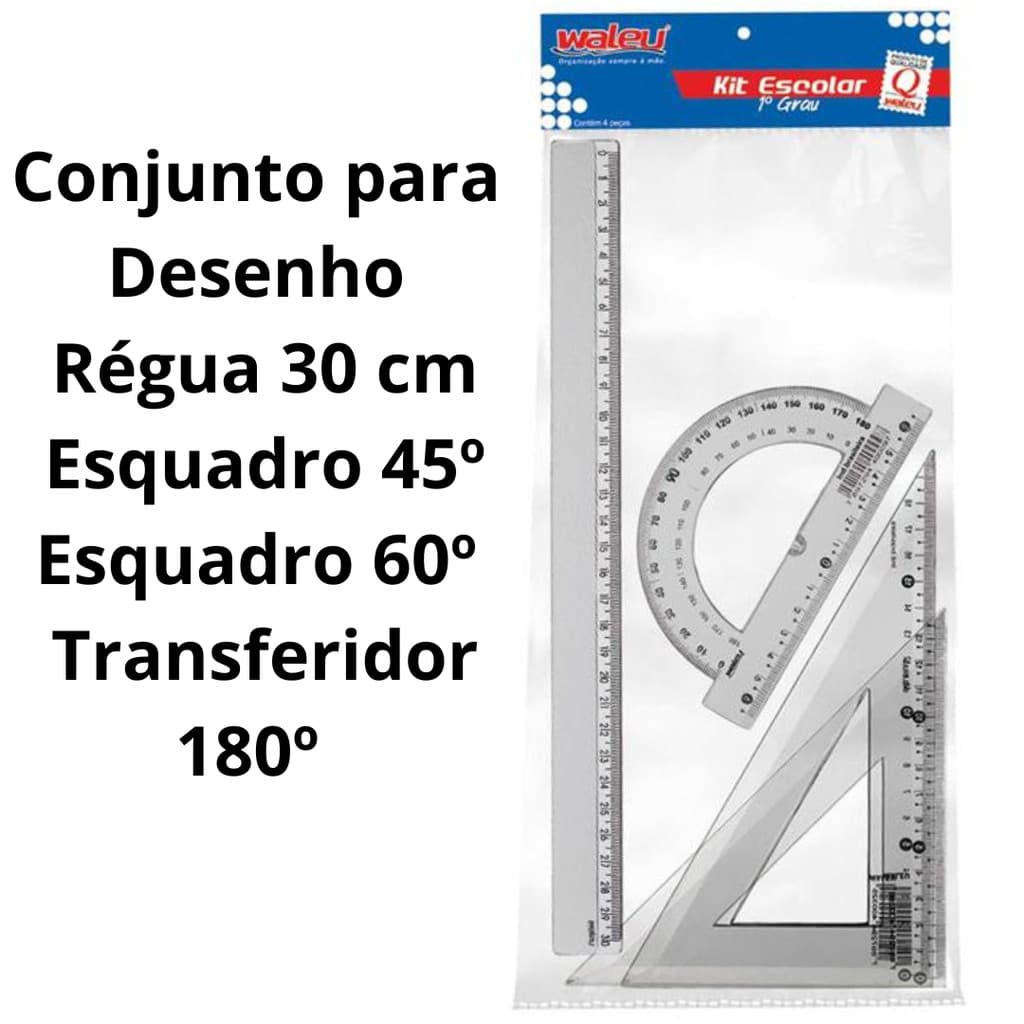 Conjunto para Desenho Régua, Esquadro, Esquadro e Transferidor - Maxcril