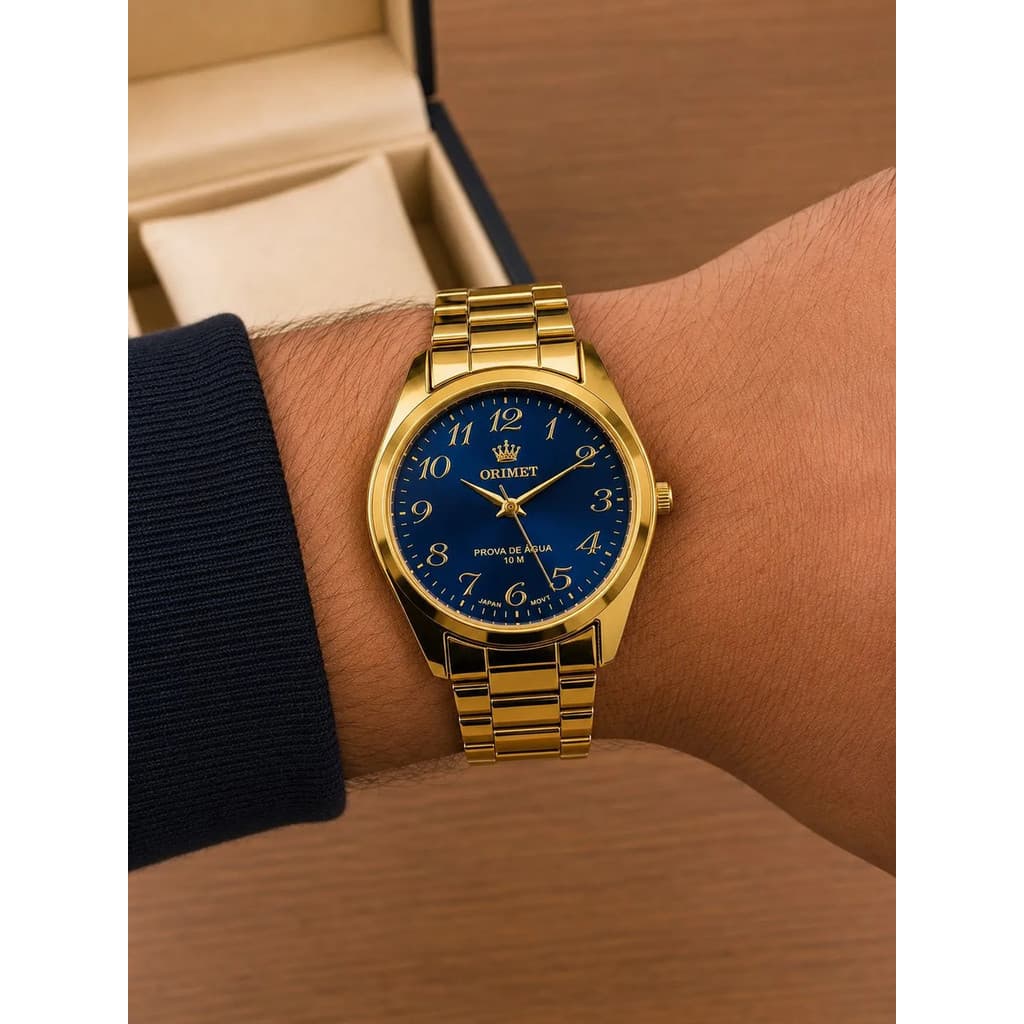 Relógio Masculino Orimet Dourado Luxo Pulseira Aço Inox