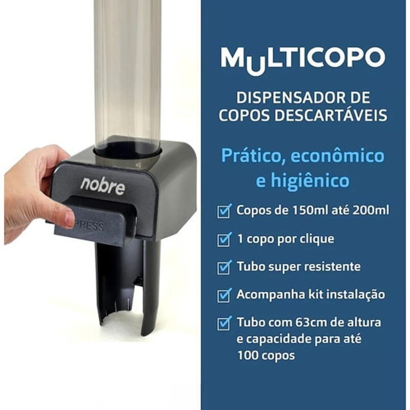 Suporte Dispenser Porta Copos Descartáveis 150ml A 200ml Preto