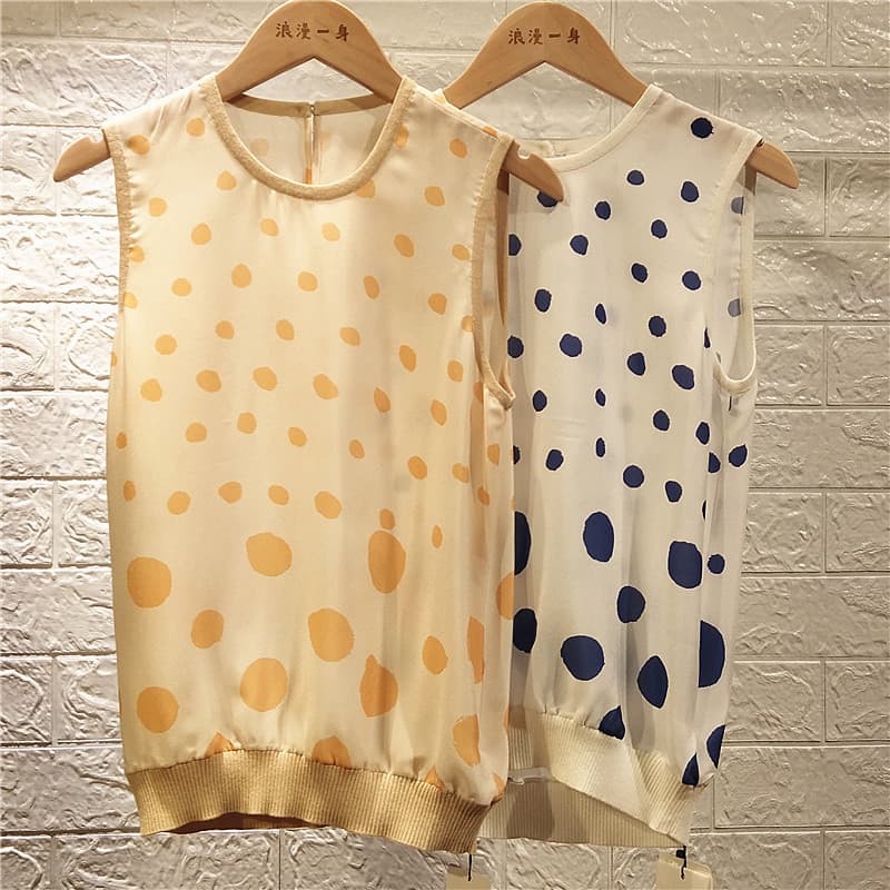 R RMEO/romântico verão malha Chiffon colete feminino fino ajuste mais magro olhar All-match pequena camisa corte manga b