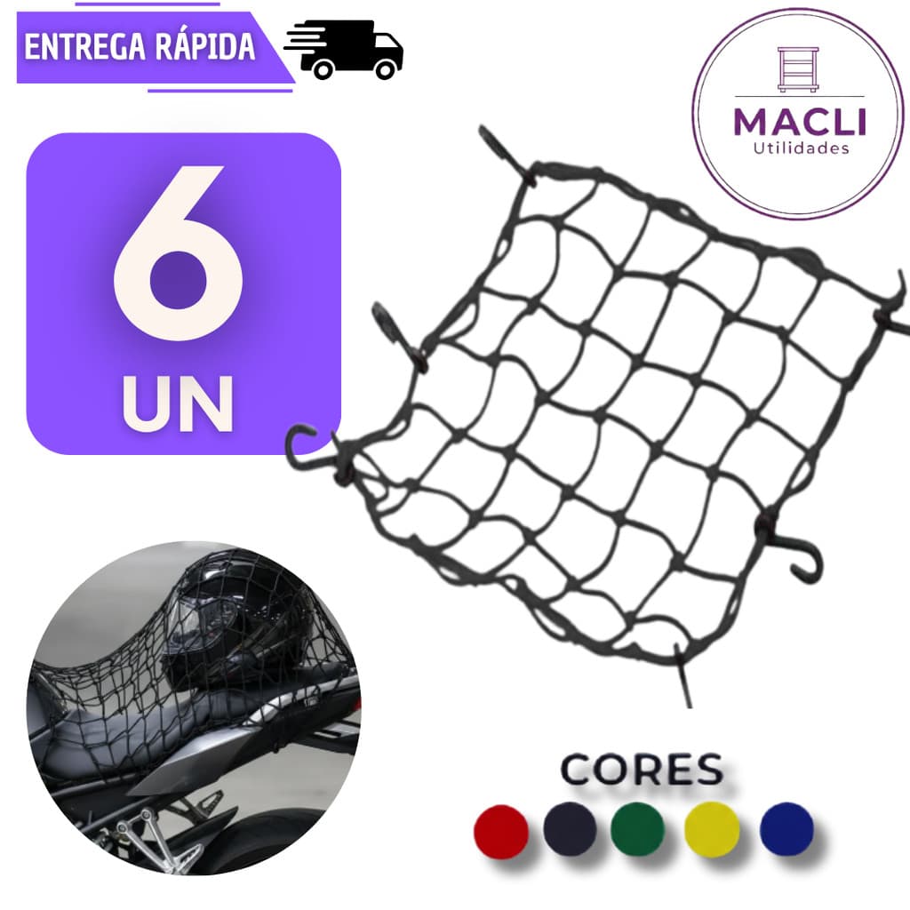 Kits 6/3/2 Rede Elastica Para Moto Capacete Bike Tipo Aranha 6 Ganchos Redinha Acessório Rede Prender Bicicleta Rede