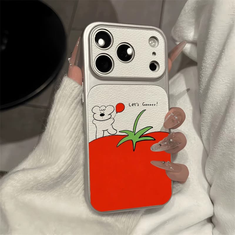 Capa De Telefone De Couro De Cachorrinho De Tomate Fofo Para Redmi Note 15 14 13 12 12S Turbo 11 SE 11S 11T 10 9 Pro Max