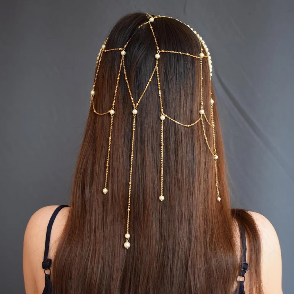Tiara de malha, acessório de cabelo de noiva de alta qualidade com pérolas, acessório versátil para mulheres.