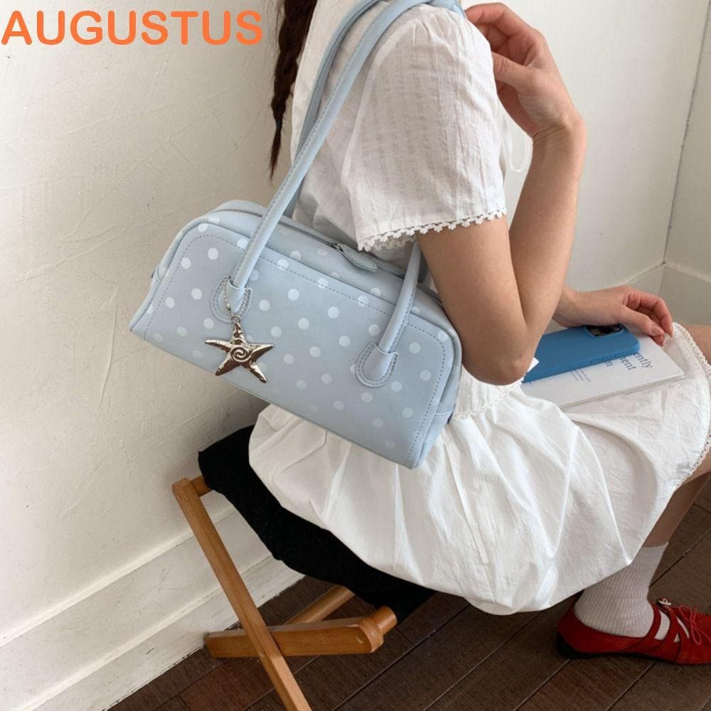 Bolsa De Boliche De Bolinhas AUGUSTUS , Retrô Estilo Coreano PU Boston Feminina De Couro Doce