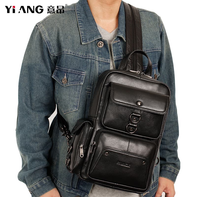 2025 novo estilo bolsa de peito masculina grande capacidade saco do mensageiro couro genuíno primeira camada de couro Mu