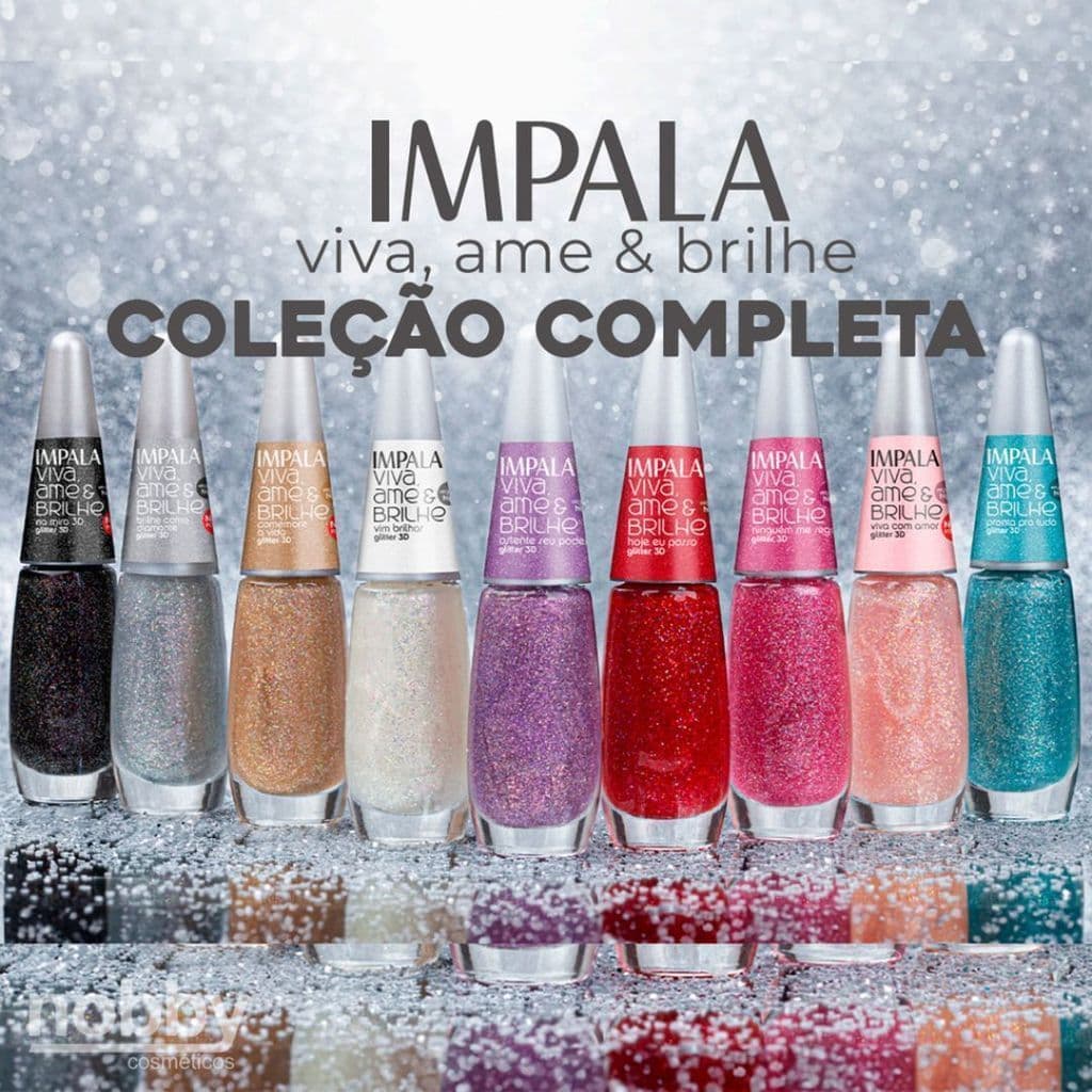 Coleção Completa Impala Viva, Ame e Brilhe – 9 Esmaltes Glitter 3D 7,5ml com Muito Brilho
