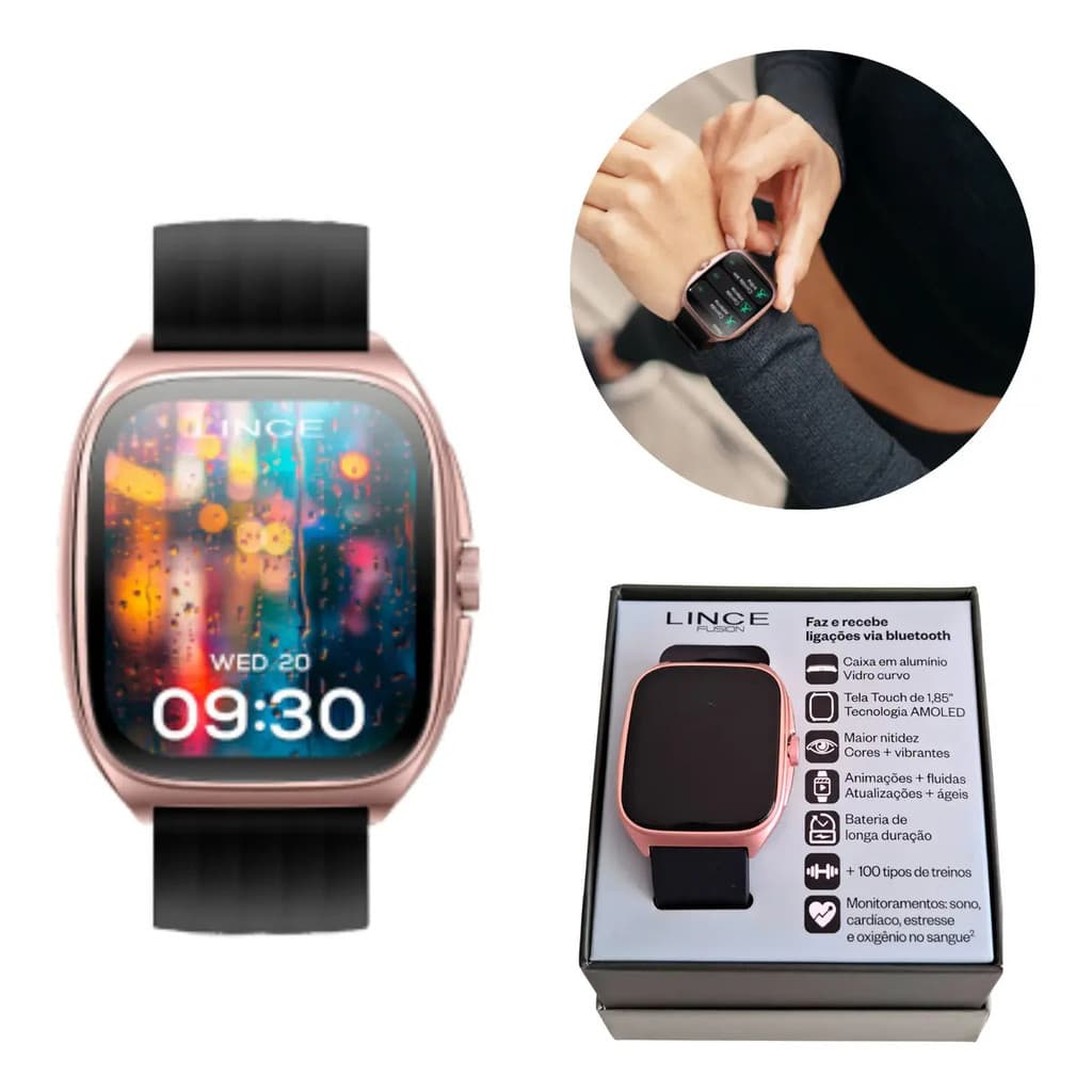 Smartwatch Lince Fusion Lswuqpi003 Amoled 1,85 Rosê Rose Gold Preto