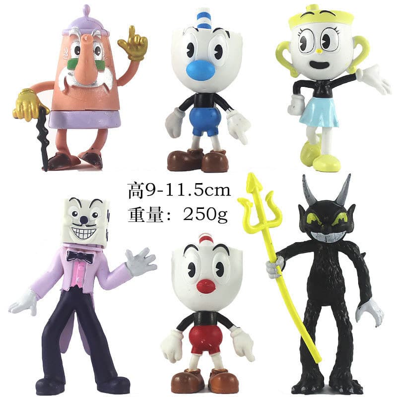 6 Pçs 9cm-11cm Cuphead Mugman O Cálice PVC Figura De Ação Modelo Brinquedos Bonito Dos Desenhos Animados Boneca Presente