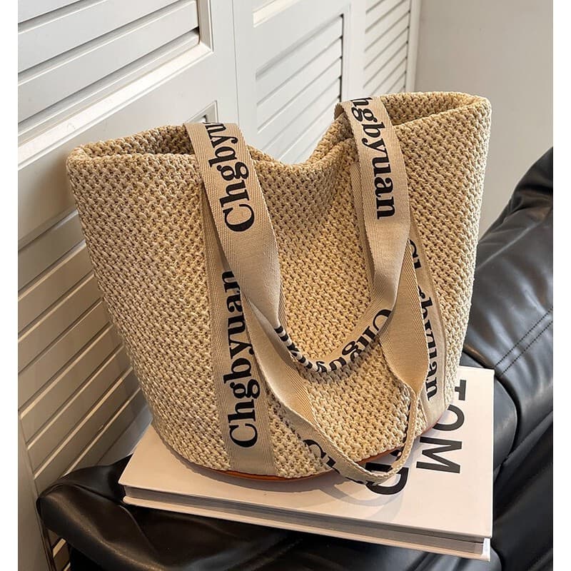 Bolsa bolsa transversal feminino Bolsa feminina All-Match de um ombro à beira-mar Commuter bolsa de palha