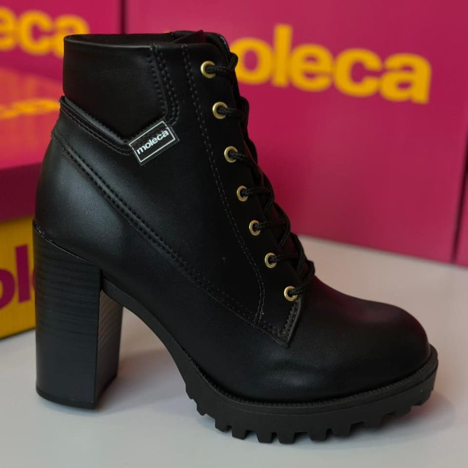 Bota Feminina Moleca Salto Alto Grosso Preta Coturno Plataforma Super Confortável
