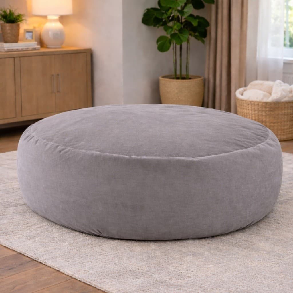Puff Gigante Redondo Casal Tecido Sued Cheio Espuma 140x40 conforto com CAPA REMOVÍVEL - higienização prática