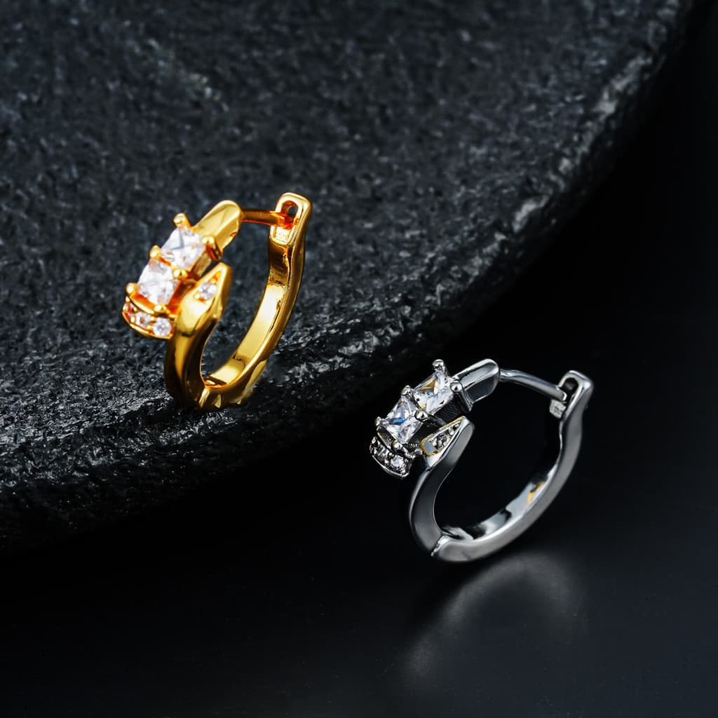 [Estoque pronto] Brincos de zircão quadrados mais vendidos masculinos Super piscantes moda simples estilo combinado brin