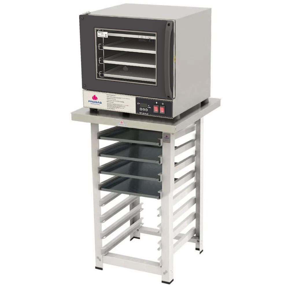 Forno Turbo Elétrico Fast Oven PRP-004 Plus 127V Preto + Bancada MES-004  + 4 Assadeiras - Progás