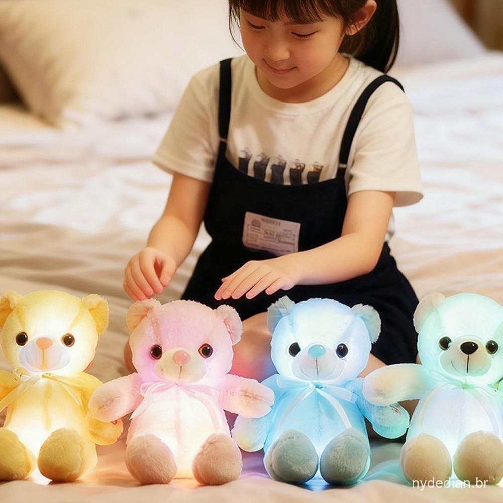 Brinquedo De Pelúcia De Urso Pastel Brilhante-Bicho Luminoso Macio De 30 Cm Com Recurso Iluminado , Fofinho G2n3