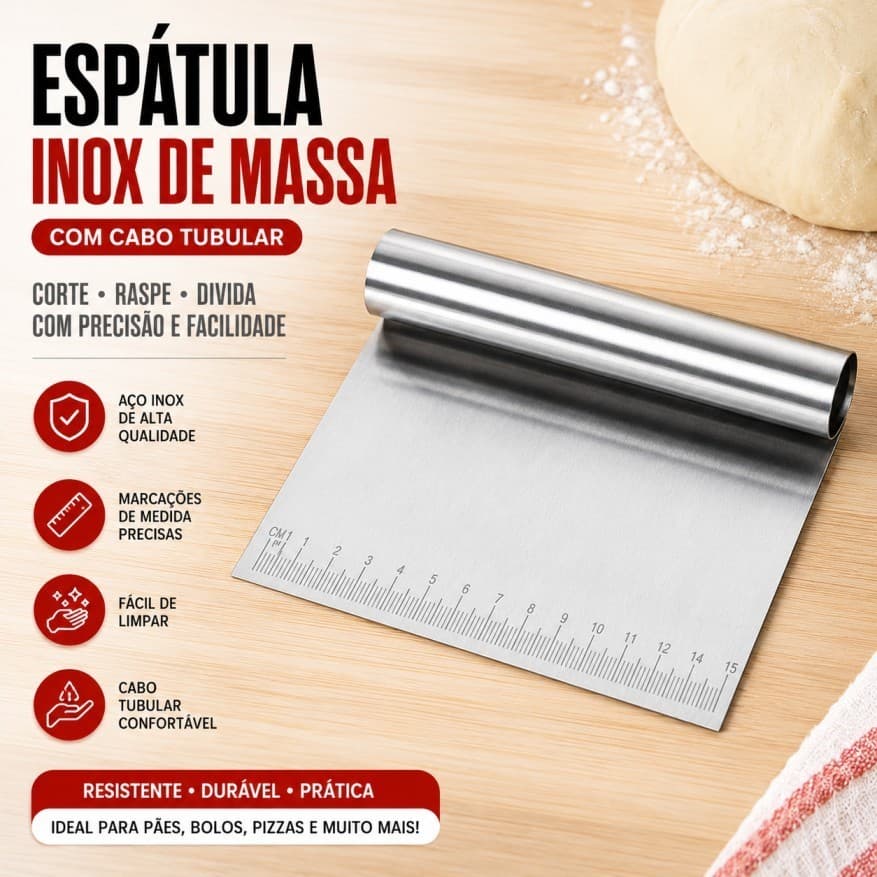 Espátula Inox Profissional Para Cortar Raspar E Dividir Massas